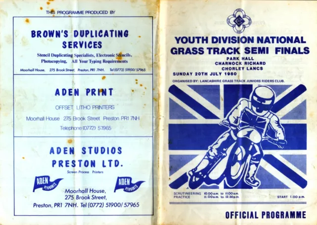 YOUTH DIVISON NATIONAL GRASS TRACK SEMI 1980 Programme  +++ FREE UK POSTAGE