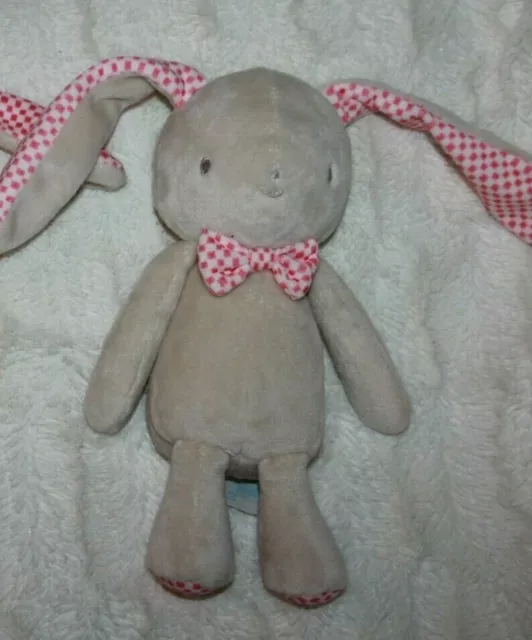 Doudou Klorane Lapin Beige Blanc Carreaux  Damier Rose Noeud Papillon Neuf