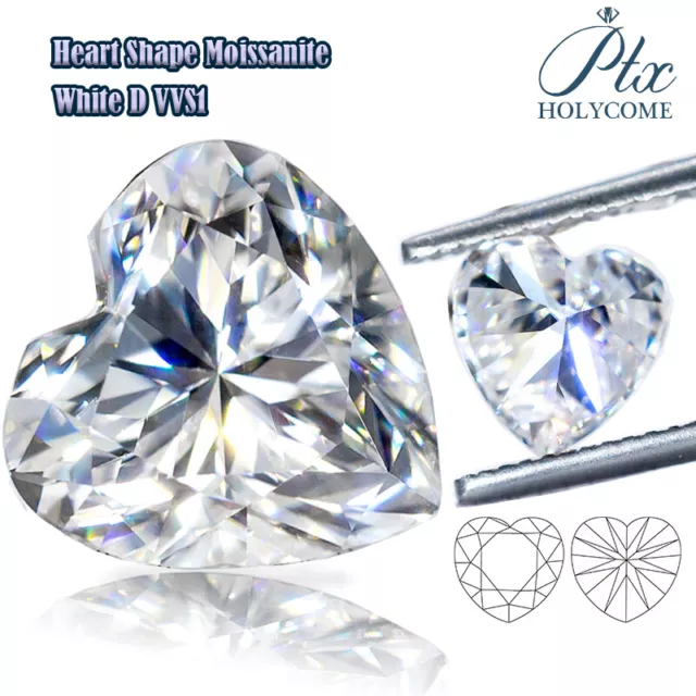 3EX Heart Cut Moissanite Loose Stone White D Color VVS1 W. Certificate 4 Jewelry