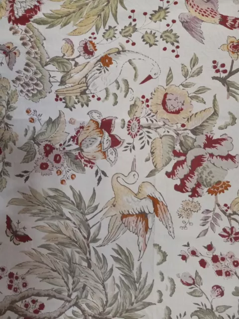 Pottery Barn Shower Curtain  Red Green Gold Trees Birds Fabric 70x71 Inches