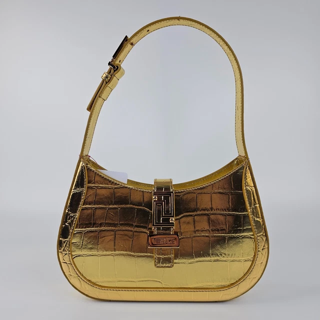Versace Greca Goddess Small Gold Leather Hobo Bag New SS24