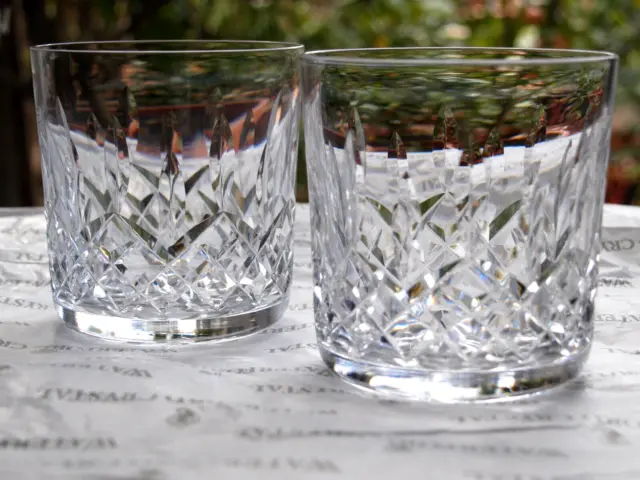 Waterford Crystal Lismore Old Fashioned 9oz. Whiskey Tumblers Pair Vintage Mint