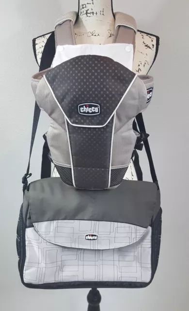 Chicco Diaper Bag Gray Black & Baby Ultra-Soft Sling Carrier Shale Lot (1)