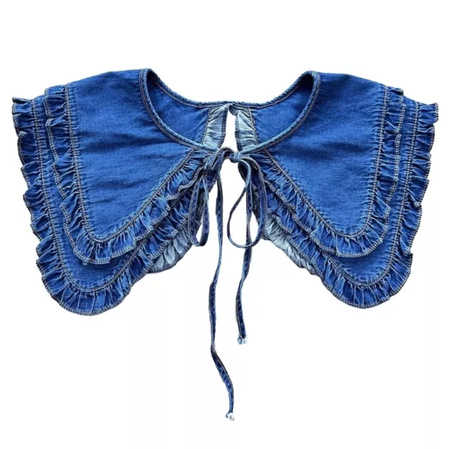 Sweet Pleated Petal Collar Blue Sewing Applique Neckline for Commuting Decor
