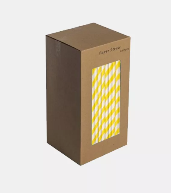 Yellow And White Striped Paper Straws 8" (20cm) Biodegradable Compostable