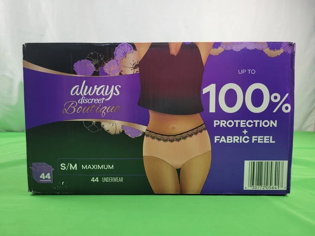 Always Discreet Boutique Incontinence Underwear, Maximum Absorbency, S/M (44 Ct)