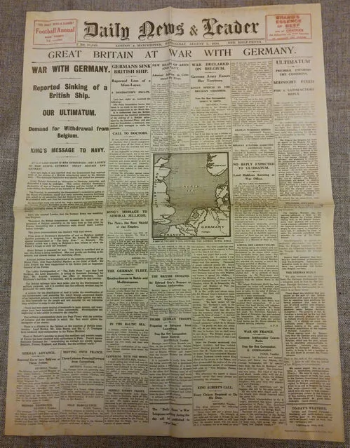 1914 World War I Outbreak Newspaper Vintage  II Daily News & Leader Retro Great 2