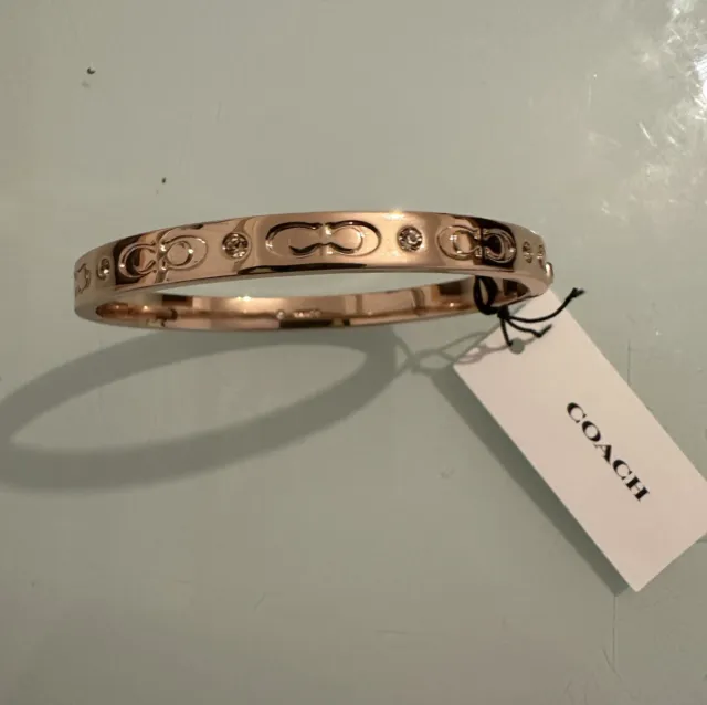 Coach Signature Hinged Rose  Gold Plated Metal Bangle New Without Box