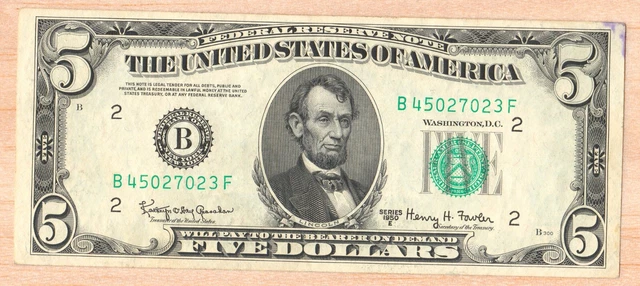 1950-E CH CU  $5 FIVE DOLLAR Federal Reserve Note F1966 New York (B45027023F)
