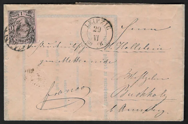 Sachsen 1855 _ Brief Leipzig - Buchholz mit 1 Ngr. (MiNr. 9) _ Faltbrief