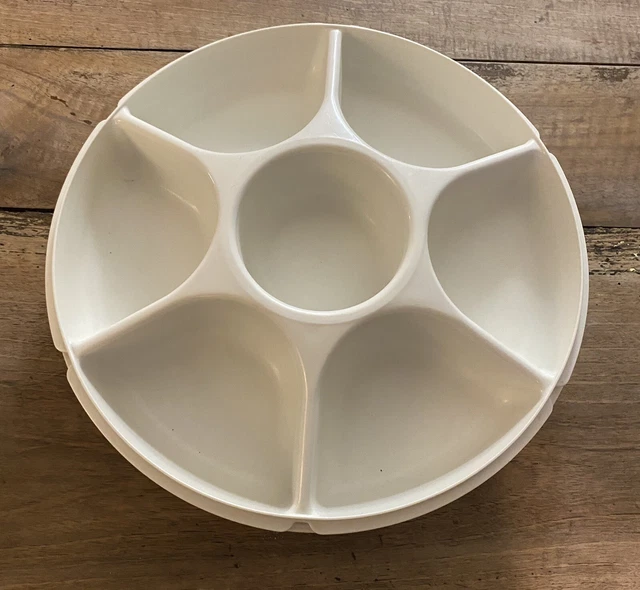 Plat Et Couvercle Tupperware Vintage Blanc, Grand Diamètre 31 Cm, Idéal Apéro Et Pique-nique