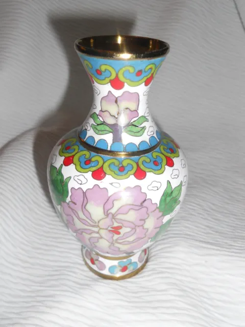 Small Hand Painted Enamel On Brass  Cloisnne Flower Vases