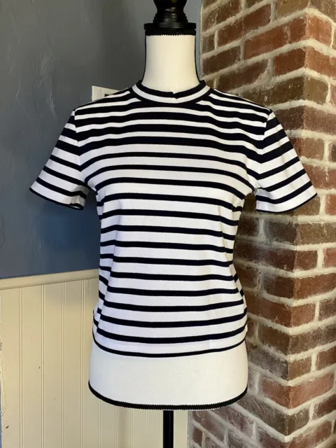 T Alexander Wang Striped Cropped T-Shirt Cotton Spandex Size L