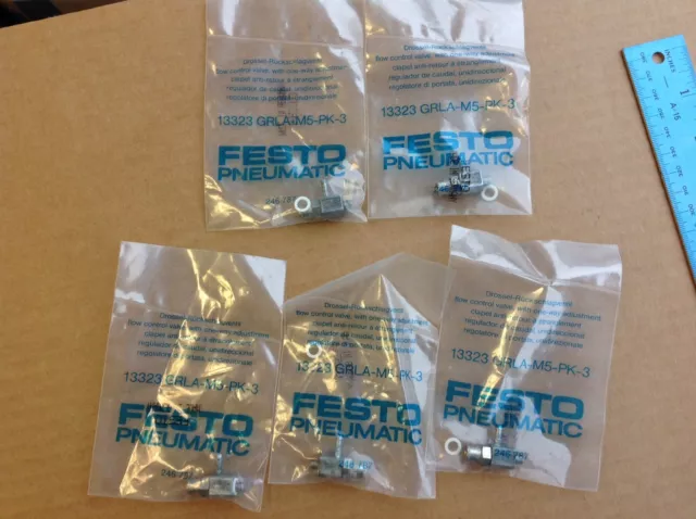 Festo Gas Fitting  GRLA-M5-PK-3, NOS, Lot Of 5 Valves , 13323