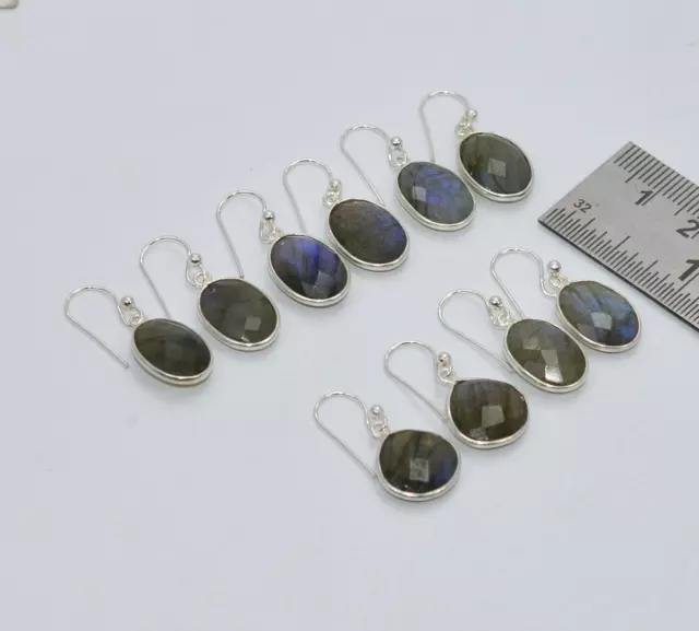 WHOLESALE 5PR 925 SOLID STERLING SILVER LABRADORITE HOOK EARRING LOT O d589