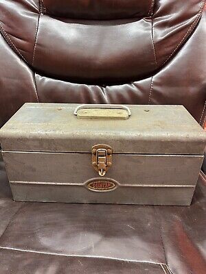 Vintage Dunlap Sears Metal Toolbox Tackle Box w Tray 14 X 6 Industrial