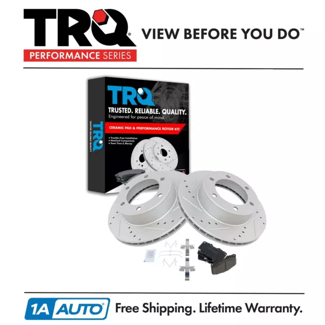 TRQ Performance Drilled Slotted Coated Brake Rotor & Ceramic Pad Front Kit