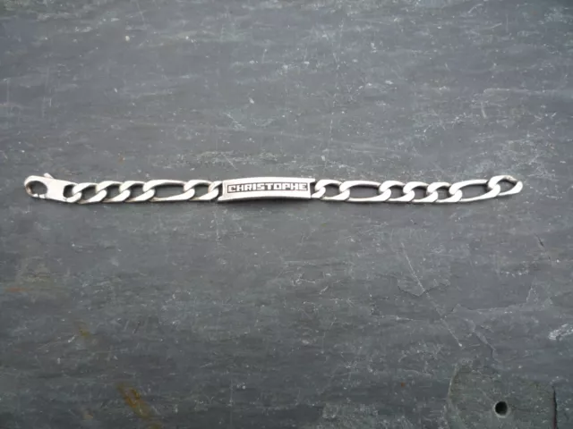 Ancienne Gourmette/Bracelet Homme Argent Massif Gravé Christophe 47g environ