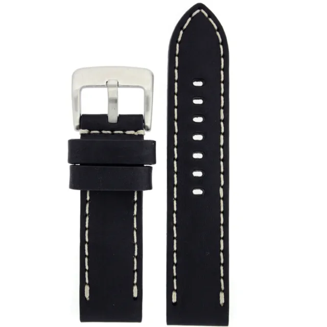 Watch Band Fits Panerai Thick Leather Black Heavy Buckle Mens 22mm 24mm 26mm