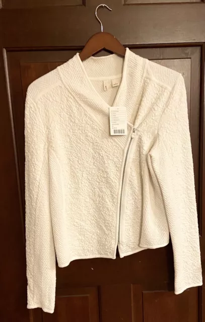 Anthropologie Moth Size Medium NEW Zip Up Knit Moto Jacket Ivory White NWT