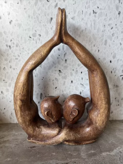 Hand carved Wood Sculpture Romantic Kissing Couple, Made in Indonesia