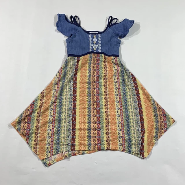 JONA MICHELLE Dress Girls 8 Colorful Off Shoulder Crepe Floral Flowy Ruffles