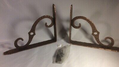 1 Pair Vintage MCKINNEY Forged Iron Ornamental Brackets 6"x4" COPPER