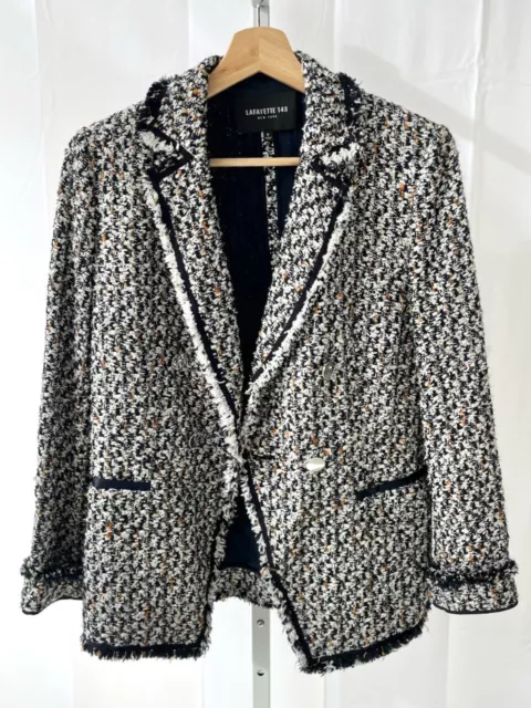 LAFAYETTE 148 Devin Double-Breasted Tweed Jacket Blazer Multicolor Blue Size 6