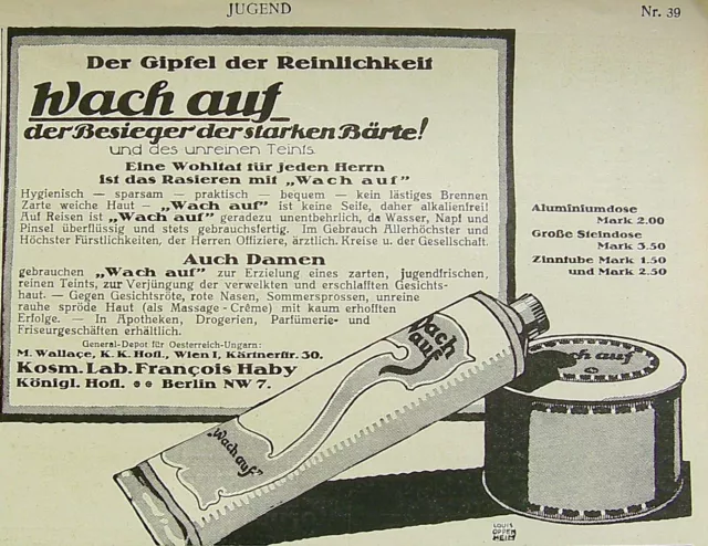 Wach auf Rasierseife Kosm. Labor Francois Haby Berlin Reklame 02 Werbung 1913