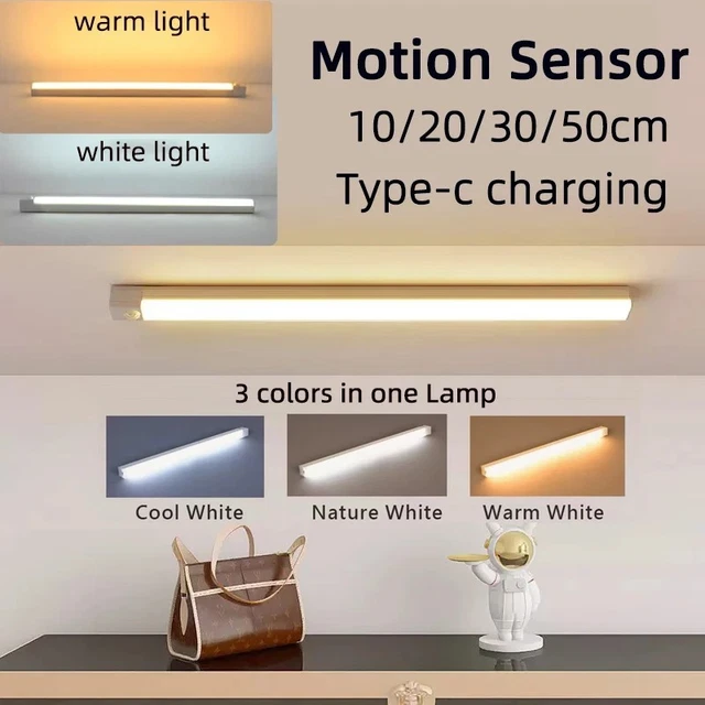 RECHARGEABLE MOTION SENSOR LED Cabinet Light USB Type-C Wireless Night ...