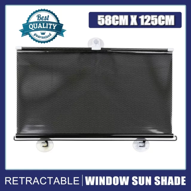 PVC Retractable Car Window Sun Shade Visor Windshield Roller Blind 125cm x 58cm