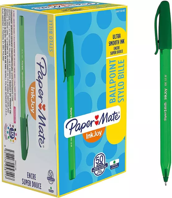 Paper Mate InkJoy 100ST Ballpoint Pens | Medium Point (1.0 mm) | Green | 50 Coun