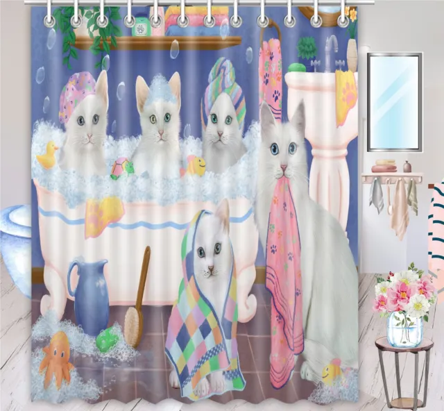 Halloween Turkish Angora Cat Shower Curtain Bathtub Screens Personalized Hook