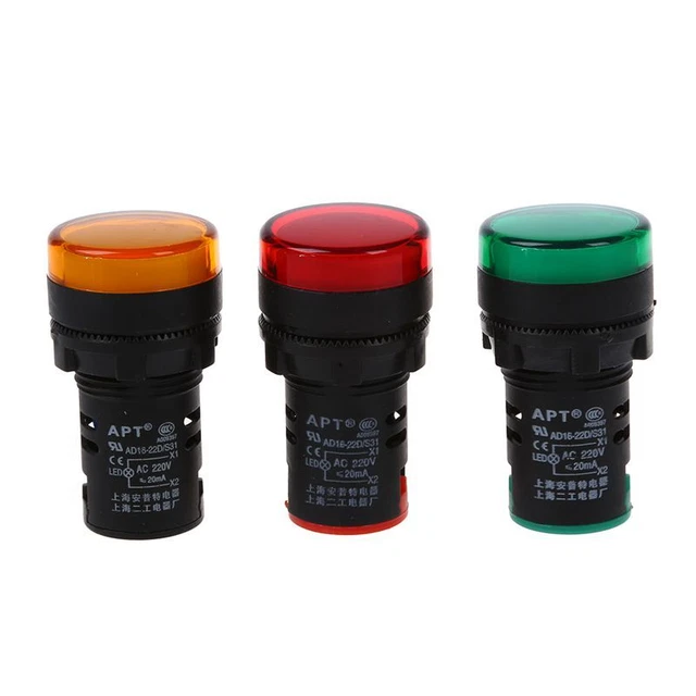 4X (red, yellow, green light lamp 22 mm LED pilot display panel 220 VAC 3 piece M8U2)