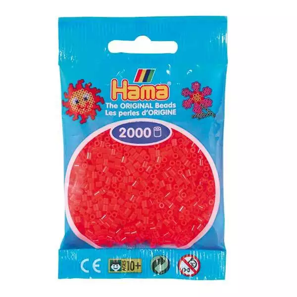 2000 Mini Bügelperlen - Neon-Rot Hama 501-35 Ø 2,5 mm Perlen Steckperlen Beads