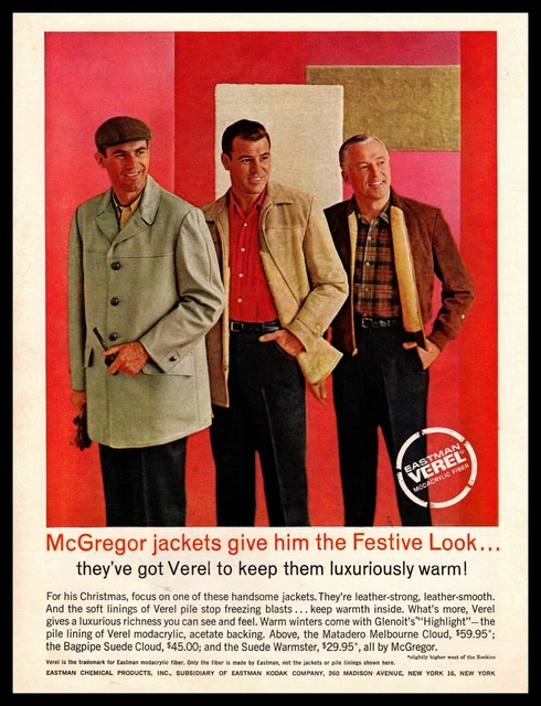 1961 McGregor Suede Jacket Eastman Verel Frabric Christmas Vintage Coat Print Ad