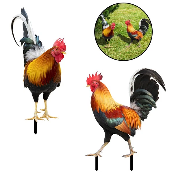 Yard Art Decor Sculptures Chicken-Decorations Rooster Statues Garden Ornaments