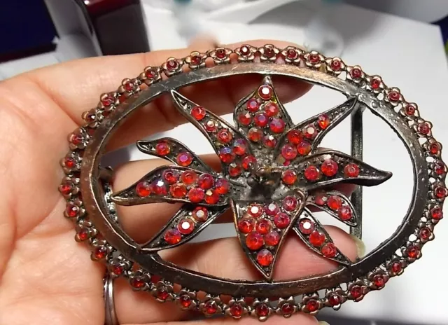 Gorgeous Huge Copper Red Aurora Borealis Rhinestones Belt Buckle Lily Flower 3