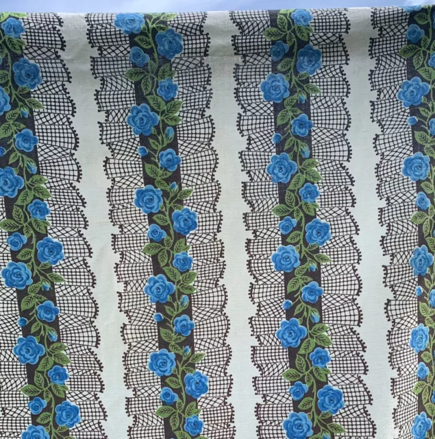 Mid Century Retro Blue Rose 50s 60s Dressmaking Cotton Vintage Fabric