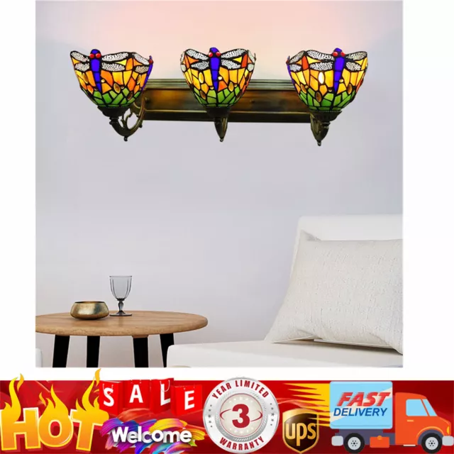 Wall Sconce Lamp Tiffany Vanity Light Fixtures 3-Light Stained Glass Lampshade