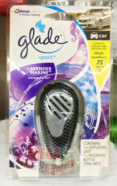 Glade Sport Lavender Marine Car Vent Clip Air Freshener Perfume 75 Days 7ml.