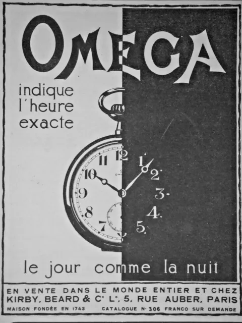 Publicité De Presse 1920 Omega Indique L'heure Exacte Le Jour Comme La Nuit