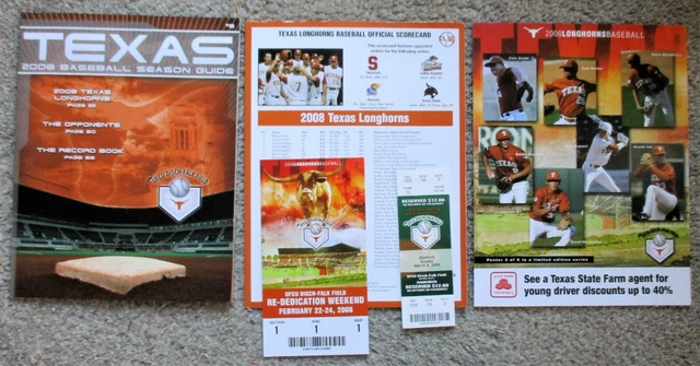 2008 UNIVERSITY OF TEXAS LONGHORNS BASEBALL Season Guide + Tickets, Scorecard