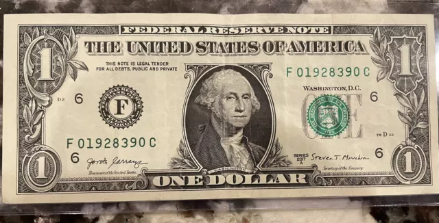 2017A $1 bill error black ink serial Contamination number Mismatched Serial Ink