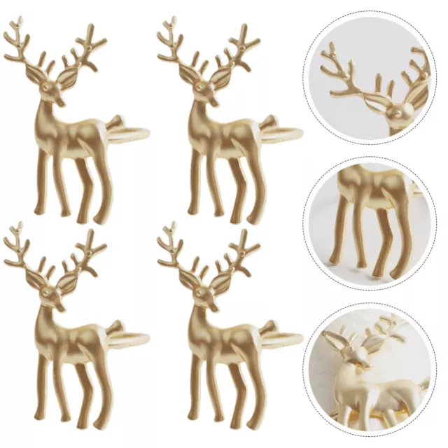 4 Pcs Christmas Reindeer Tissue Buckles Decor Napkin Rings for Decorate