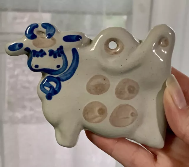 M A Hadley Pottery Signed Cow Ornament Wall Hanging Plaque Cute Farmhouse Decor