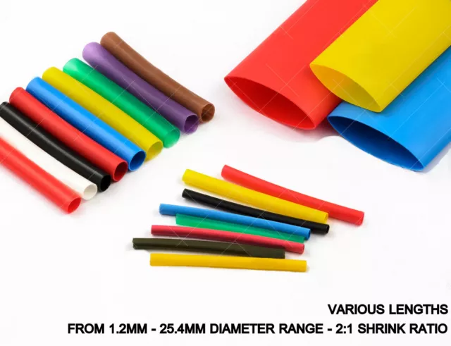 Heat Shrink Tube / Sleeve Various Colours / Lengths / Sizes From 1.2mm - 25.4mm