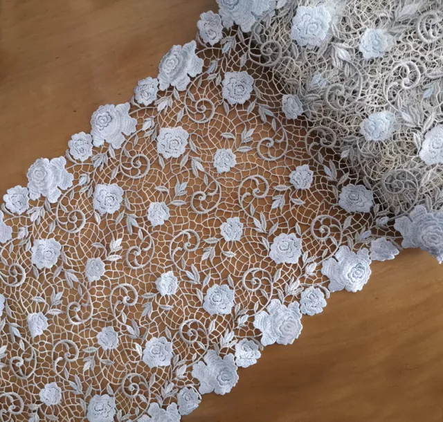 0.5 Yards 11" Wide Rayon Venise Vintage Floral Lace Trim Beige / Baby Blue s0312