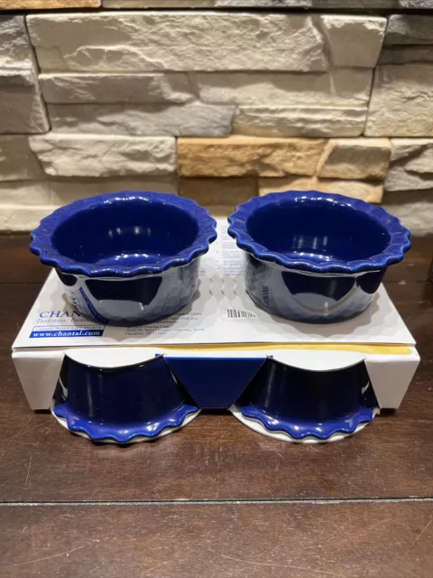 Cobalt Blue CHANTAL LOT OF 4 Cups Ramekins Bakeware Custard Cups, NOS