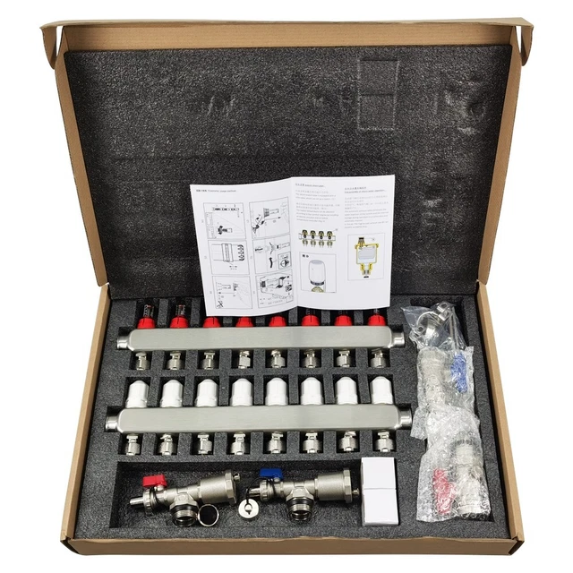8-Branch PEX Radiant Floor Heating Manifold Set Water Konckout Vessel Segregator